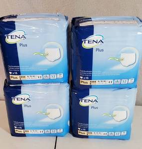 4 PACKS OF 15 TENA PLUS ADULT DIAPERS SIZE XL