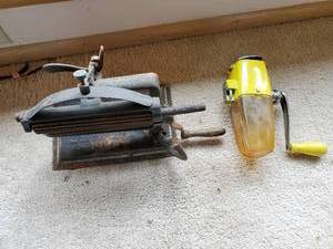 lot 25 image: Antique Crown Fluting Cast Iron Dressmaker And Vintage Coffee Mill