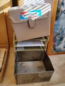 lot 66 image: Stack Of Paper Organizers, A Metal Bin, And A Jumbo Letter File