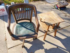 lot 147 image: Wooden Chair, End Table, And Room DividerScreen