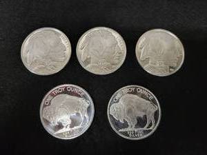 (5) 1oz .999 Fine Silver Buffalo Rounds