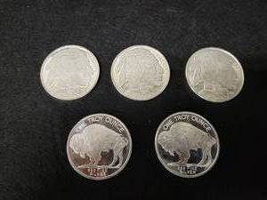(5) 1oz .999 Fine Silver Buffalo Rounds