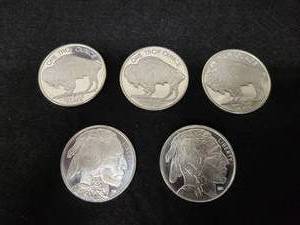 (5) 1oz .999 Fine Silver Buffalo Rounds