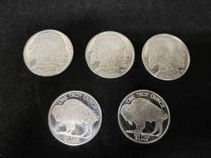 (5) 1oz .999 Fine Silver Buffalo Rounds