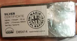 10 TROY OZ .999 FINE SILVER BAR NADIR REFINERY SEALED