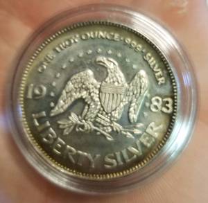 1 TROY OZ .999 FINE SILVER 1983 AMARK LIBERTY IN AIRTITE