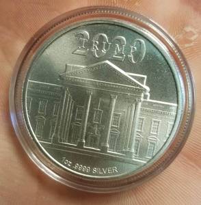 1 TROY OZ .999 FINE SILVER 2020 TRUMP ROUND IN AIRTITE