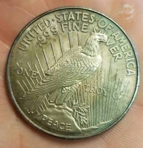 1 TROY OZ .999 FINE SILVER PEACE DOLLAR DESIGN ROUND