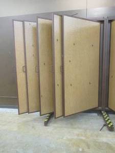 lot 2 image: Peg Board, Swing Arm Display Racks With 5 Double Sided Panels. Great For Showing Off Artwork, Hanging Product Etc...
