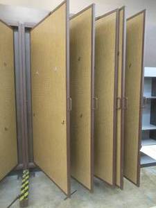 lot 3 image: Peg Board, Swing Arm Display Racks With 5 Double Sided Panels. Great For Showing Off Artwork, Hanging Product Etc...