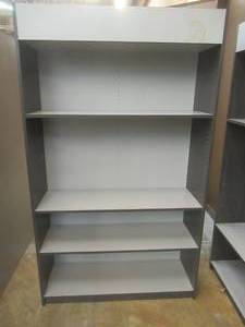lot 4 image: Wall Display Shelving UnitBookcase in Dark Gray and White. Approximate Dimensions 47 x 16 x 80 Tall. - Includes 3 Adjustable Shelves.
