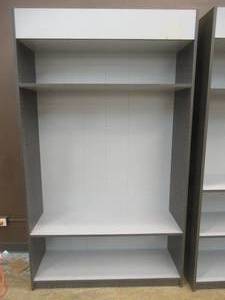 lot 8 image: Wall Display Shelving UnitBookcase in Dark Gray and White. Approximate Dimensions 47 x 16 x 80 Tall. - Includes 2 Adjustable Shelves.