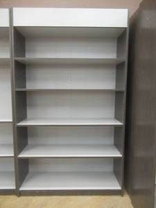 lot 13 image: Wall Display Shelving UnitBookcase in Dark Gray and White. Approximate Dimensions 47 x 16 x 80 Tall. - Includes 4 Adjustable Shelves.