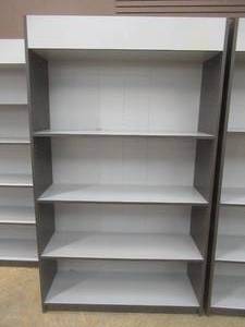 lot 14 image: Wall Display Shelving UnitBookcase in Dark Gray and White. Approximate Dimensions 47 x 16 x 80 Tall. - Includes 3 Adjustable Shelves.