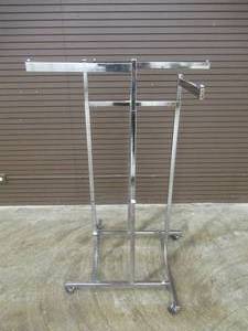 lot 43 image: Econoco Adjustable 4-Way Rolling Clothing Rack with Straight Arms On Casters  Chrome, 48in.72in.H, Model# K85