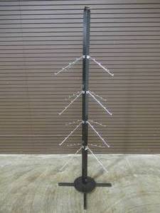 lot 95 image: (5) 16 Arm Metal Handbag Display Racks, New, Assembly Required. Assembled Dimensions 27 x 27 x 74 Tall.