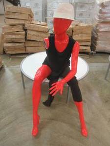 lot 155 image: Red Adult Mannequin in Seated Position, Clothes Included - Missing Right Arm.