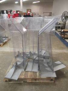 lot 205 image: Pallet of Plexiglass Retail Sign Display Stands. Approximate Dimensions 11 12 x 14 x 46 Tall.