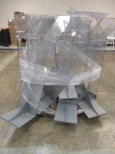 lot 206 image: Pallet of Plexiglass Retail Sign Display Stands. Approximate Dimensions 11 12 x 14 x 46 Tall.