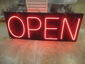 lot 208 image: Neon Open Sign, Approximate Dimensions 60 x 24 Pull String OnOff.