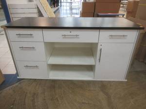 lot 227 image: Stationary RegisterService Cabinet. Plenty of Storage, Approximate Dimensions 73 x 29 12 x 35. In nice condition. Missing Key.