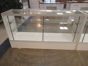 lot 230 image: Glass Lighted Display Case, Missing Back Doors, Includes 2 Glass Shelves, Approximate Dimensions 70 x 19 12 x 38 12 Tall.