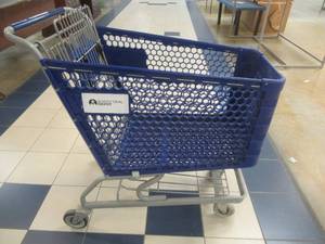 lot 239 image: Metal and Plastic Shopping Cart With Folding Seat.