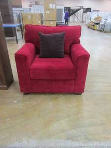 lot 540 image: Red Velvet Chair with Chocolate Throw Pillow (NICE CONDITION)
