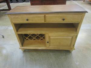 lot 543 image: 48 in Server Cabinet with Wine Rack (CORNER SLIGHTLY DAMAGED, SEE PHOTOS)