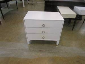 lot 548 image: 30 in White 3 Drawer Nightstand (TOP DRAWER NEEDS TRACK RE-ATTACHED, 1 FOOT LOOSE)