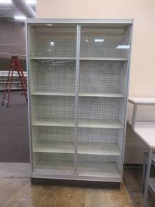 lot 373 image: Display Cabinet With Sliding Glass Doors, Approximate Dimensions 48 x 19 34 x 85 Tall, Lockable With Key - Must Disassemble On Site.