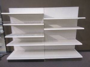 lot 260 image: Gondola Shelving 2 Units, Each Wall Unit is 48 x 71 Tall With 24 Base Shelf and 19 Upper Shelving. Must Dismantle On Site.