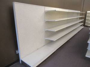 lot 264 image: Gondola Shelving 6 Units, Each Wall Unit is 48 x 71 Tall With 24 Base Shelf and 19 Upper Shelving. Must Dismantle On Site.
