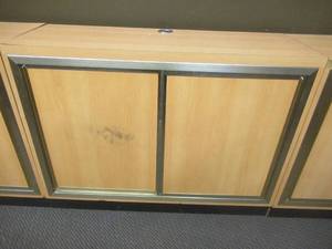 lot 274 image: Sliding Door Cabinet With Adjustable Shelf, Approximate Dimensions 48 x 17 x 36 Tall. Slight Scratch and Dent.