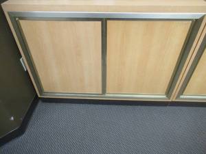 lot 276 image: Sliding Door Cabinet With Adjustable Shelf, Approximate Dimensions 48 x 17 x 36 Tall. Slight Scratch and Dent.