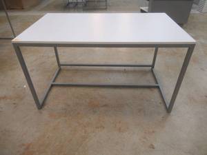 lot 315 image: Wood Top Display Table With Steel Frame, Approximate Dimensions 60 x 36 x 34 Tall. Slight Scratch and Dent.