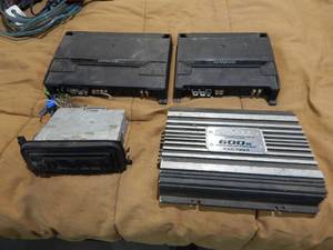 lot 12 image: 3-Kenwood Amps, 1-Blue Tooth Radio