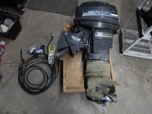 lot 14 image: Mercury 25 HP Outboard With Panther Tilt Trim. (Runs But Makes Lower End Noise)