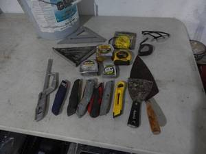 lot 44 image: Squares, Tape Measures, Utility Knives, More