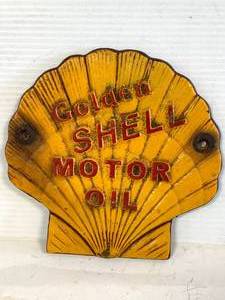 Cast Iron Golden Shell Motor Oil Sign 7 Tall