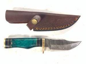 Custom Damascus Knife with Sheath 8 Inch Long