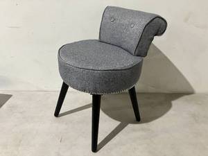 Grey Vanity Chair Wood Round Linen Upholstered Stool 17.7 in. W x 17.7 in. D x 23.9 in. H