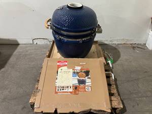 Lifesmart 24 in. Kamado Ceramic Charcoal Grill in Blue with Free Cover, Electric Starter and Pizza Stone DAMAGED