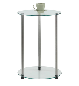 LOT OF 2. Convenience Concepts Designs2Go Classic Glass 2 Tier Round End Table R2-190
