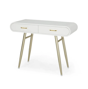 Nola Modern Faux Wood Vanity Table, White and Champagne Gold