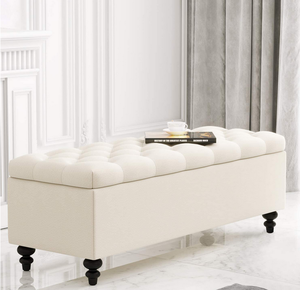Ottoman with Storage, 51-inch Storage Ottoman Bench with Button-Tufted, Bedroom Bench Safety Hinge Ottoman