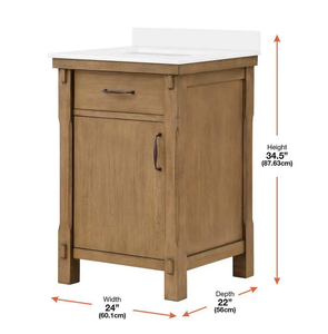 Bellington 24 in. W x 22 in. D x 34.5 in. H Bath Vanity in Almond Toffee with White Engineered Stone Top