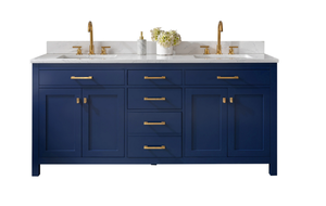 SUDIO Jasper 72 in. W x 22 in. D Bath Vanity in Navy Blue with Engineered Stone Vanity Top in Carrara White with White Basin