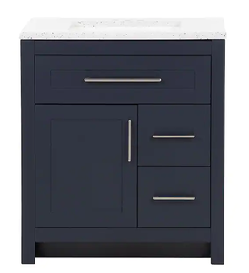 Clady 30.5 in. W x 18.75 in. D Bath Vanity in Deep Blue with Cultured Marble Vanity Top in Silver Ash with White Sink