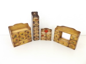 Lot of 4 Vintage Wood Wall Hanging Sewing Cubbies